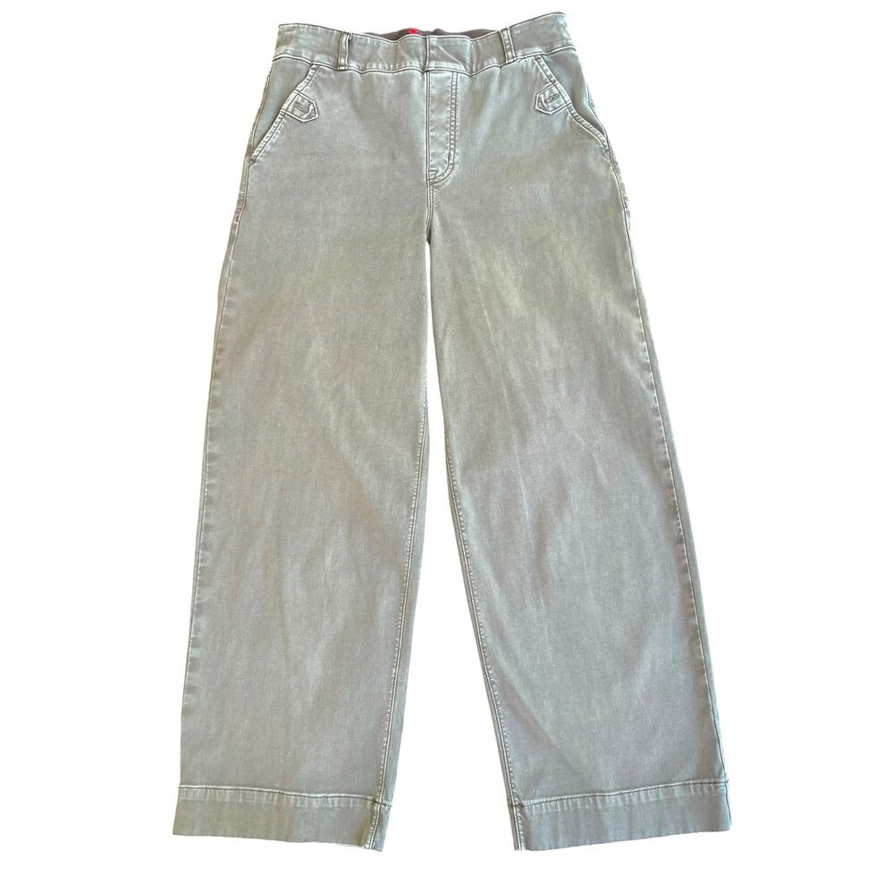 SPANX Stretch Twill Cropped Wide Leg Pants M Parchment Taupe Beige Shaping $128